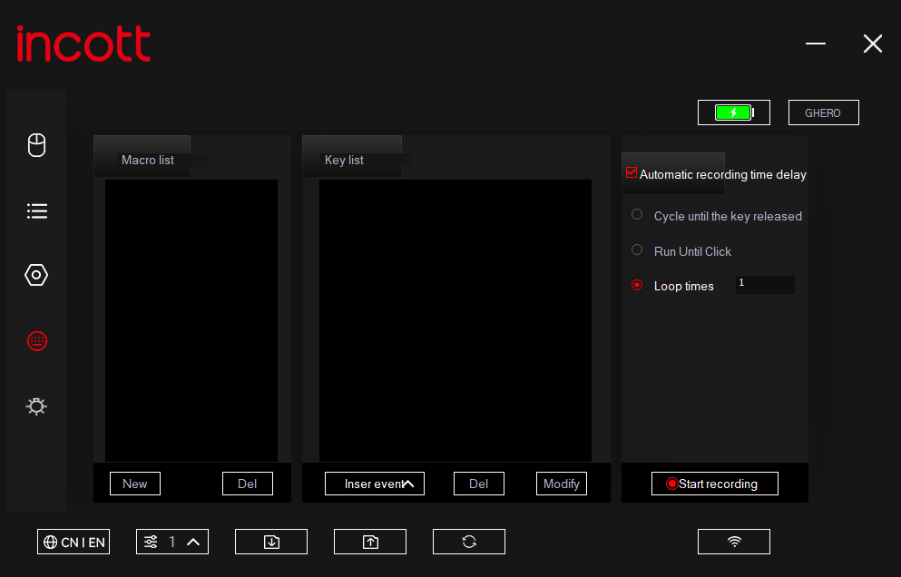 Incott GHERO software for setting macros